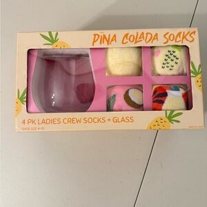 Pina Colada Socks 4-Pack Ladies Crew Socks with Glass - Multicolor